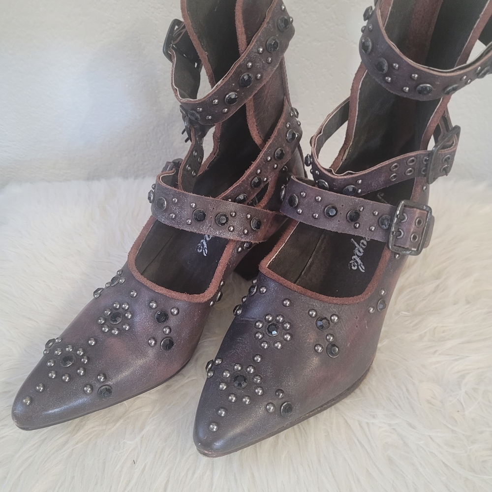 Free People Brown Ankle Boots with Straps and Studs